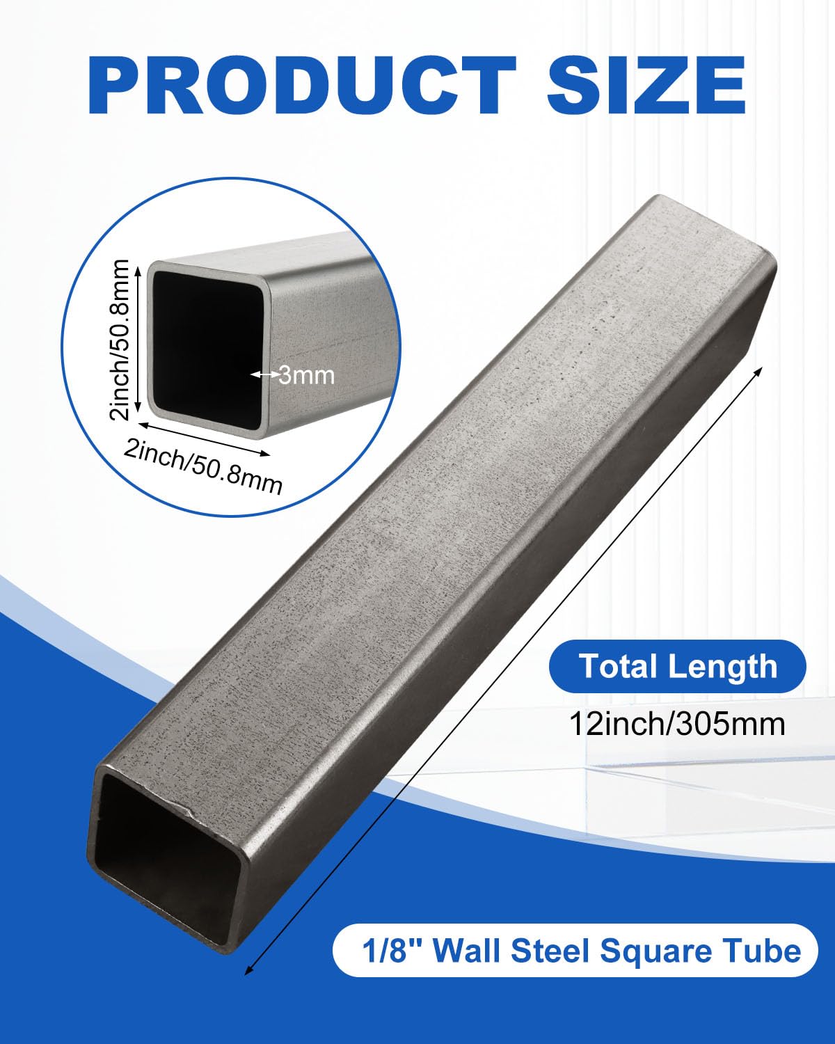 A36 Steel Square Tubing - 12" Length -2