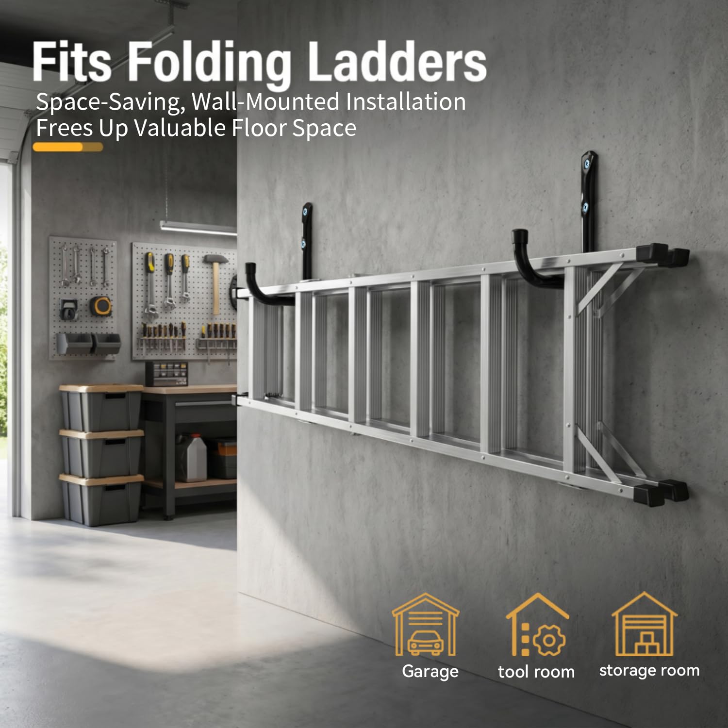 6 Pack Heavy Duty Ladder Storage Hooks Garage Utility Hanger Black