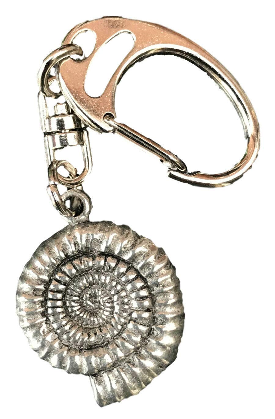 Smartbadge® Ammonite Key Ring Handcrafted from Solid Lead Free Pewter In the UK + 59mm Button Badge