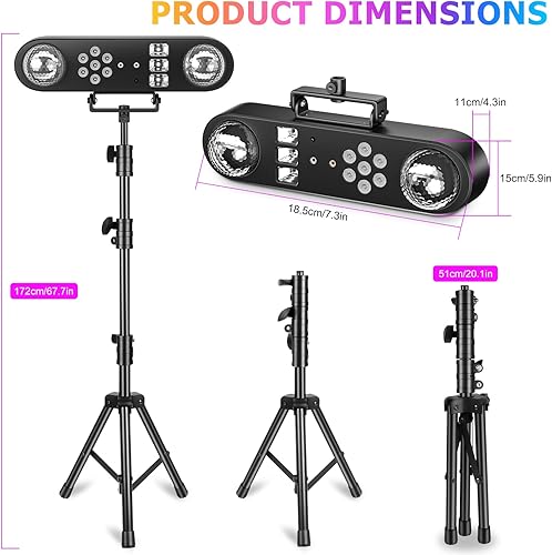 Miniatura 5 de Luces de DJ con soporte, luces de DJ 5 en 1 para fiestas, discoteca, escenario, fiesta, juego de luces con control activado por sonido, UV,