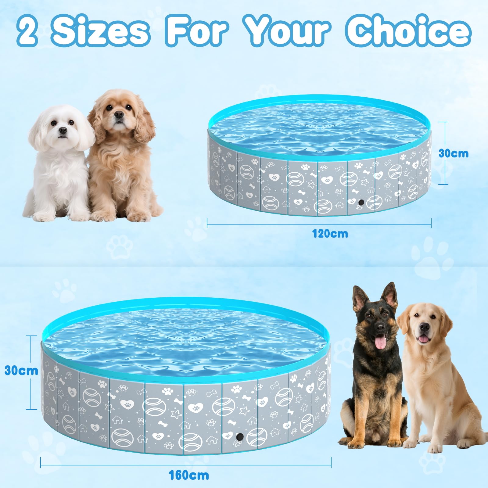 Hundepool 120x30cm, Faltbare Hundepool für Große & Kleine Hunde, Tragbar Swimmingpool für Kinder, Abriebfest/rutschfest/Nicht-Verformbar/Verdickt Material