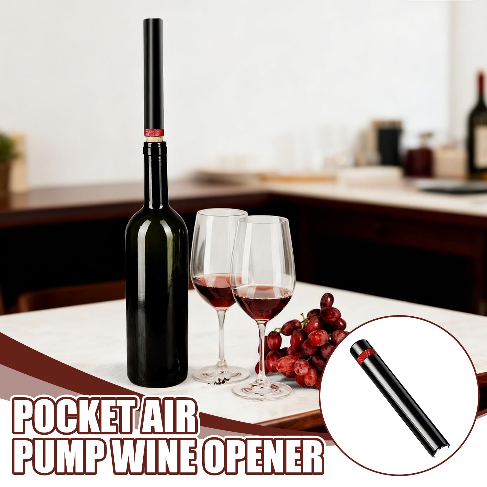 Sacacorchos Presión para Vino, Abridor de Acero Inoxidable, Abridor de Botellas con Bomba Presión, Aireador Vino Portátil para el Hogar, el Restaurante, la Fiesta (Rojo)