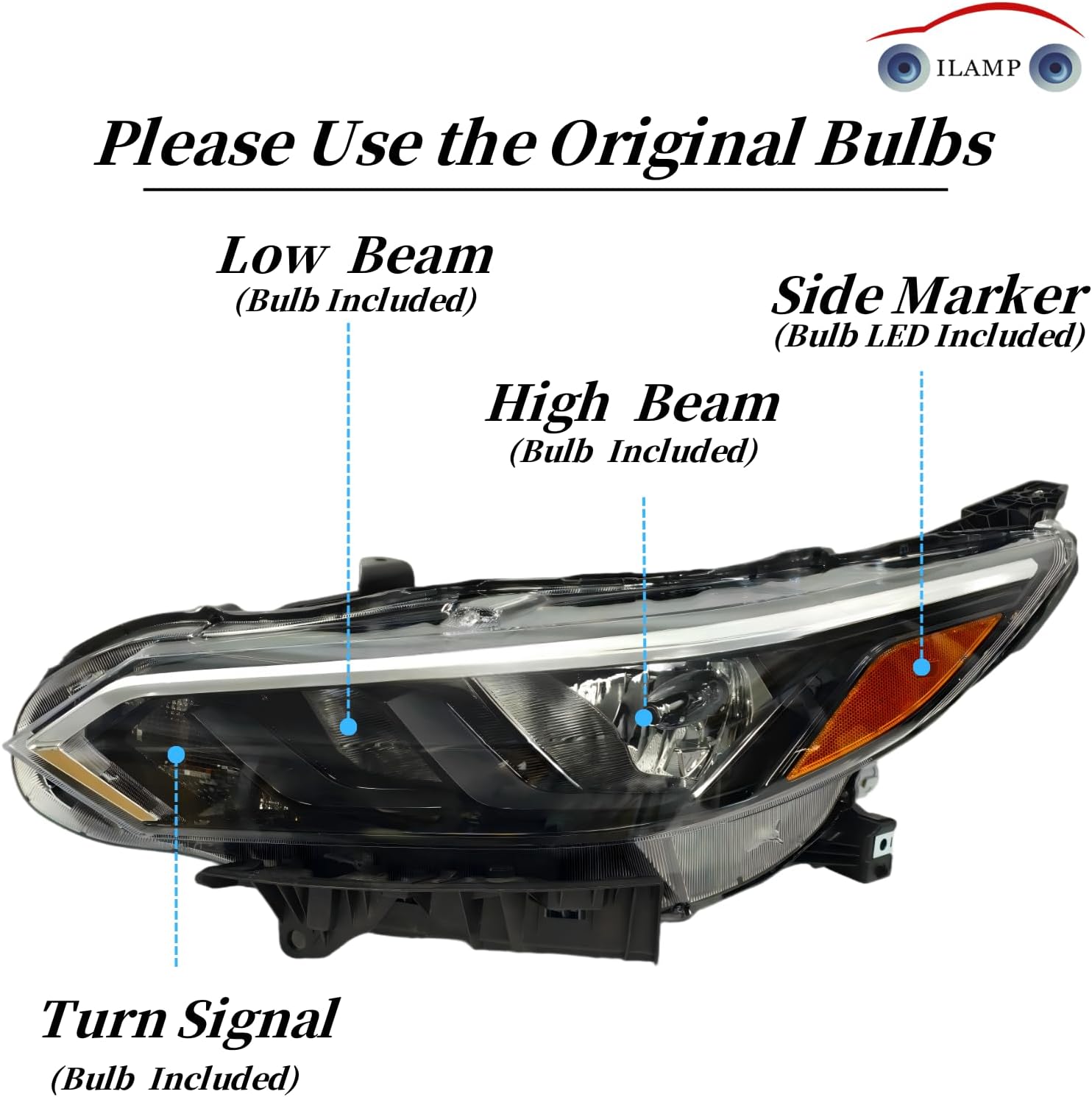 Headlight Fit for Nissan 2024-25 Sentra S/SV Premium Headlamp Assembly Halogen Left Driver LH AM-ST24A01-1L LOW