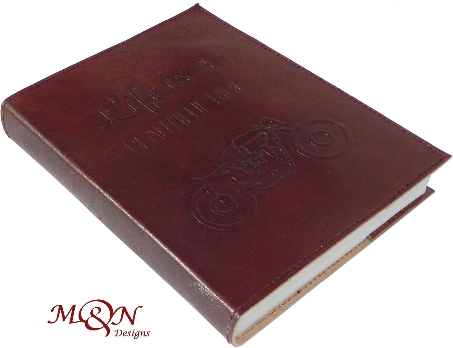 M & N Designs M&N Handicrafted Motor Bike Motif Embossed Handmade Leather Journal Tan Brown Color Pocket Style Notebook, Blank Pages 8" x6''
