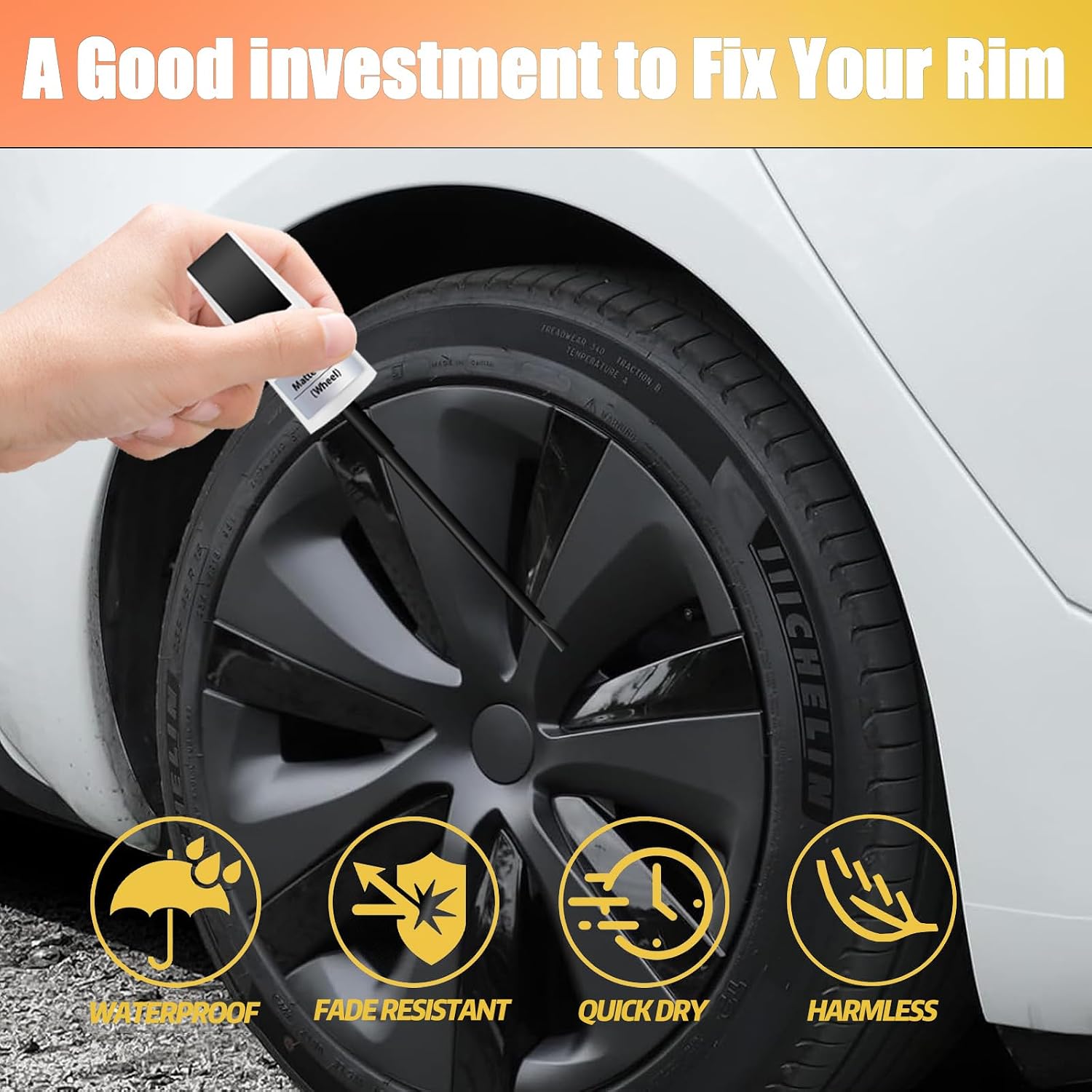 Rim Touch Up Paint(Starlight Silver) Compatible With Tesla Model Y 19" Gemini/Model 3 19" Sport Wheel, Rim Scratch Repair Wheel Paint Curb Rash Paint Pen