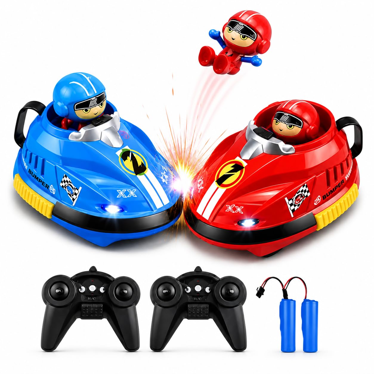 Set of 2 Rechargeable Remote Control Bumper Cars with Ejecting Robots | LED Lights & Music | Crash Battle Game Toy | 2-Player RC Cars for Kids for Boys & Girls Age 4–10 Years-image-40