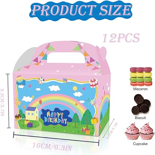 Miniatura 4 de YOOUUQIAN Decoraciones de feliz cumpleaños de cerdo de dibujos animados, 12 unidades, cajas de regalo de fiesta de cumpleaños de cerdo rosa animé