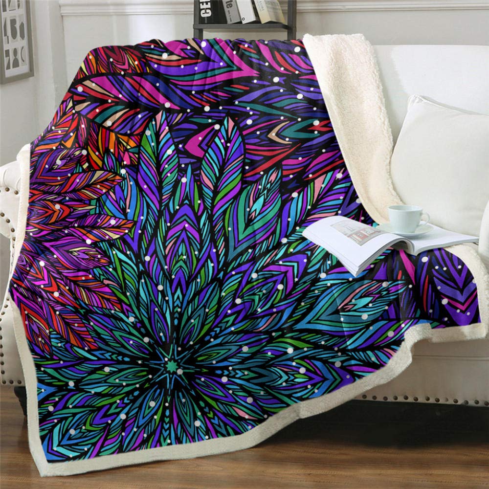 BCJMKDX Blanket, Sherpa Throw Blanket Blue Fleece Throws Blankets for Sofas Super Warm(Purple Blue Flowers,130x150cm)