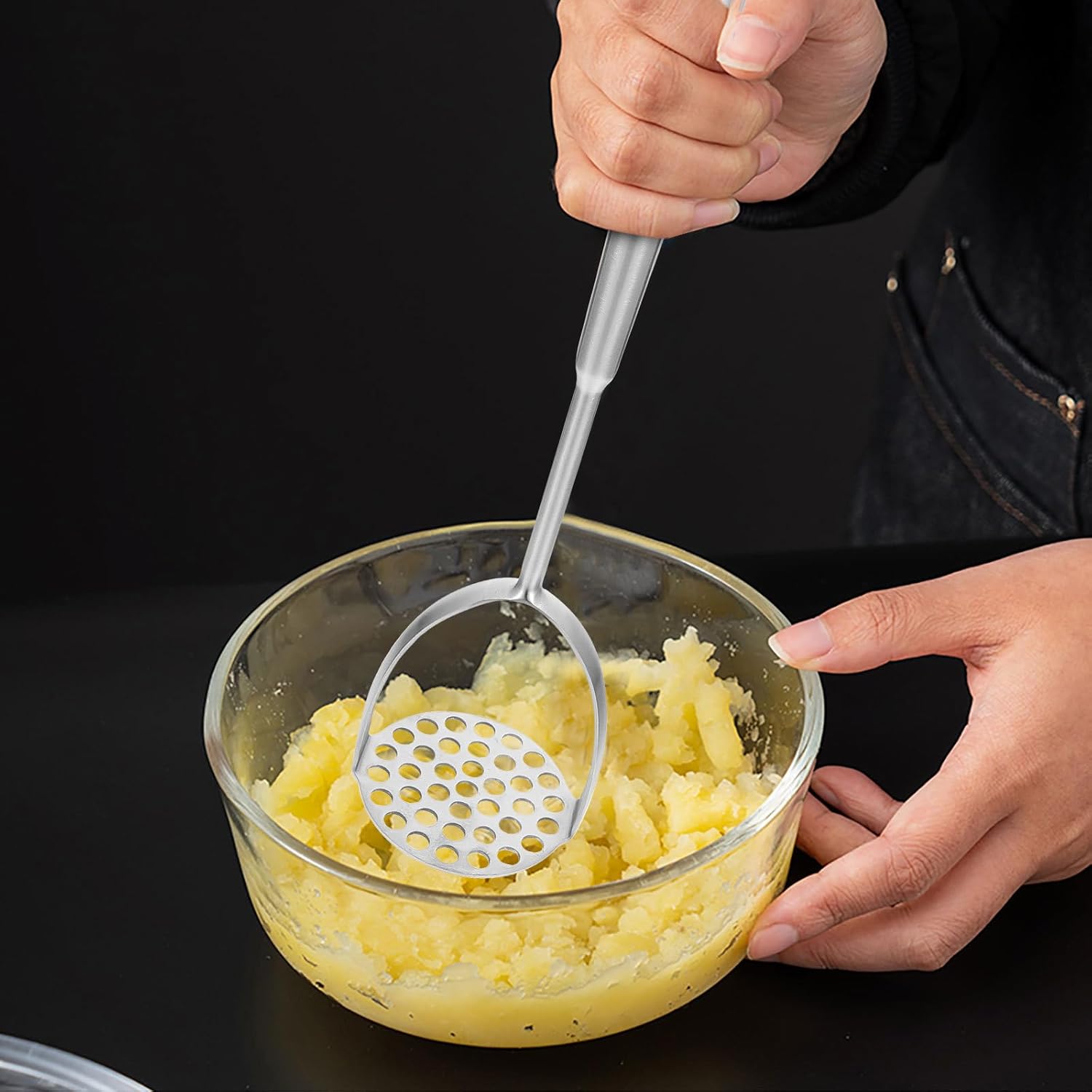 Multipurpose Handheld Potato Masher Stainless Steel Kitchen Masher for Vegetables and Fruits Home Cooking Tool for Mashing Pumpkin and Potatoes