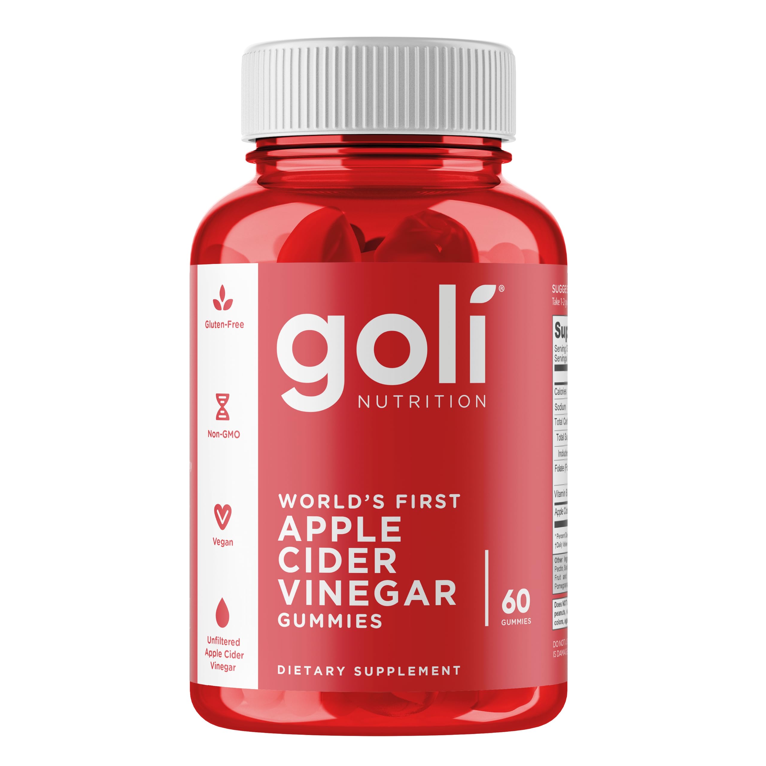 Goli Nutrition, Apple Cider Vinegar Gummies (Gommes au Vinaigre de Cidre), 500mg, 60 Gommes végétaliennes, Sans Gélatine, Sans Gluten, Végétarien, Sans OGM