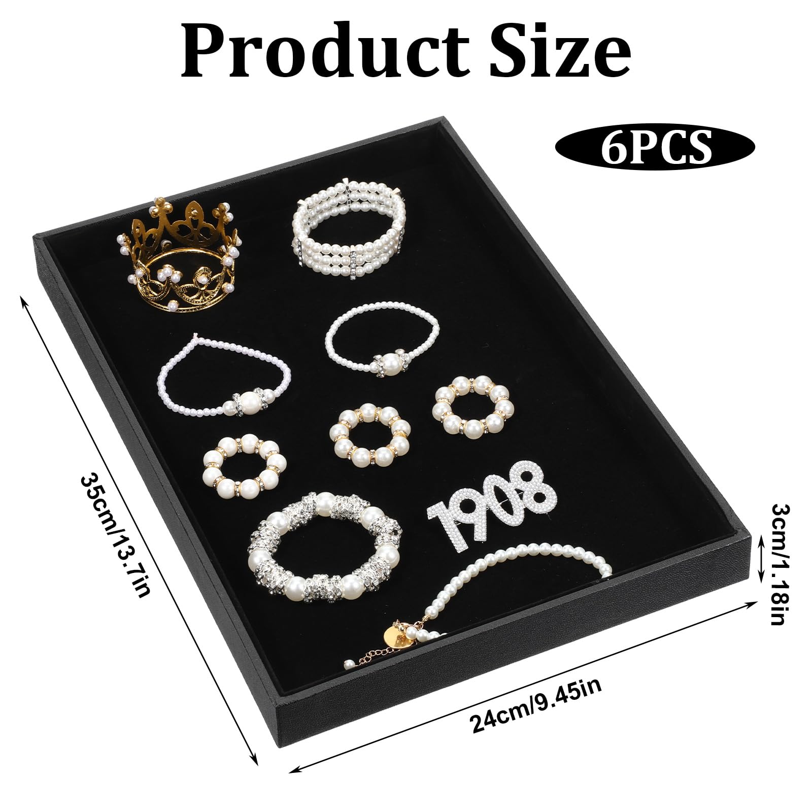 JJUNW Lot de 6 plateaux à bijoux empilables en velours noir, plateau de rangement pour bijoux, bracelets, bagues, boucles d'oreilles, colliers, tiroirs, comptoirs
