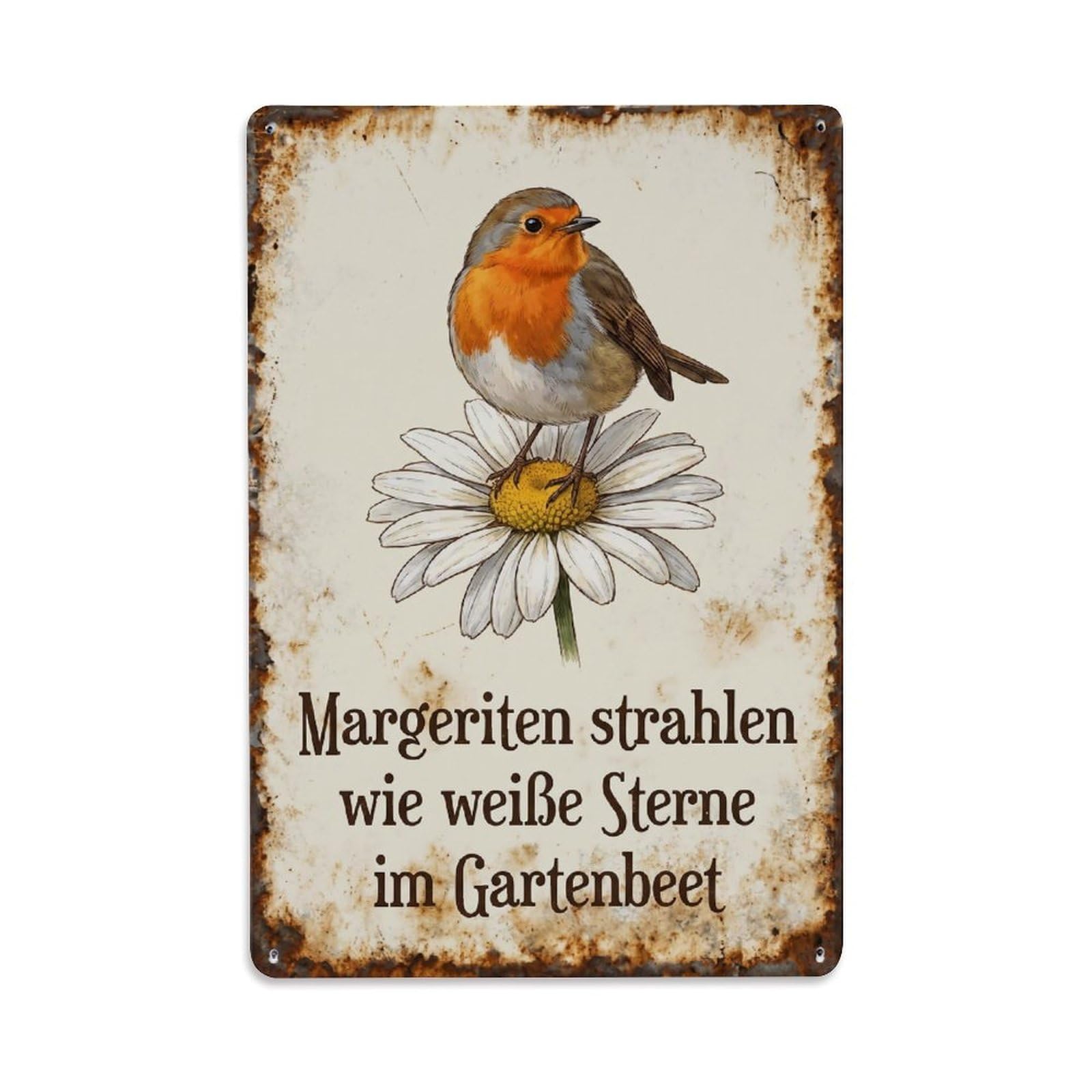Yrnq Vintage Style-25 Robin Bird Garden Quote Shasta Daisy Vintage Metal Tin Sign Plaque Wall Decor For Cafe, Club, Garden Round Metal Poster 8X8inch