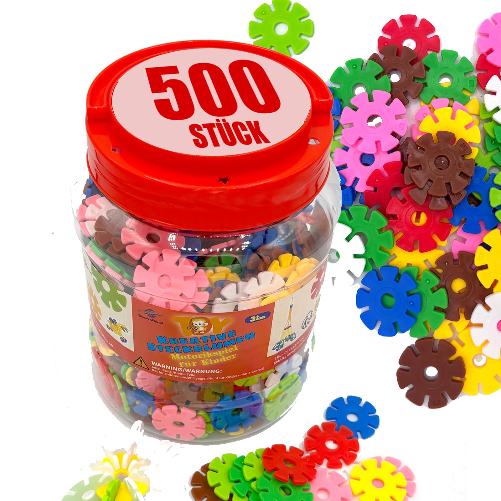 Smart-Planet Lot de 500 fleurs - Jouet de construction éducatif 3 ans+ 8 couleurs motricité fine