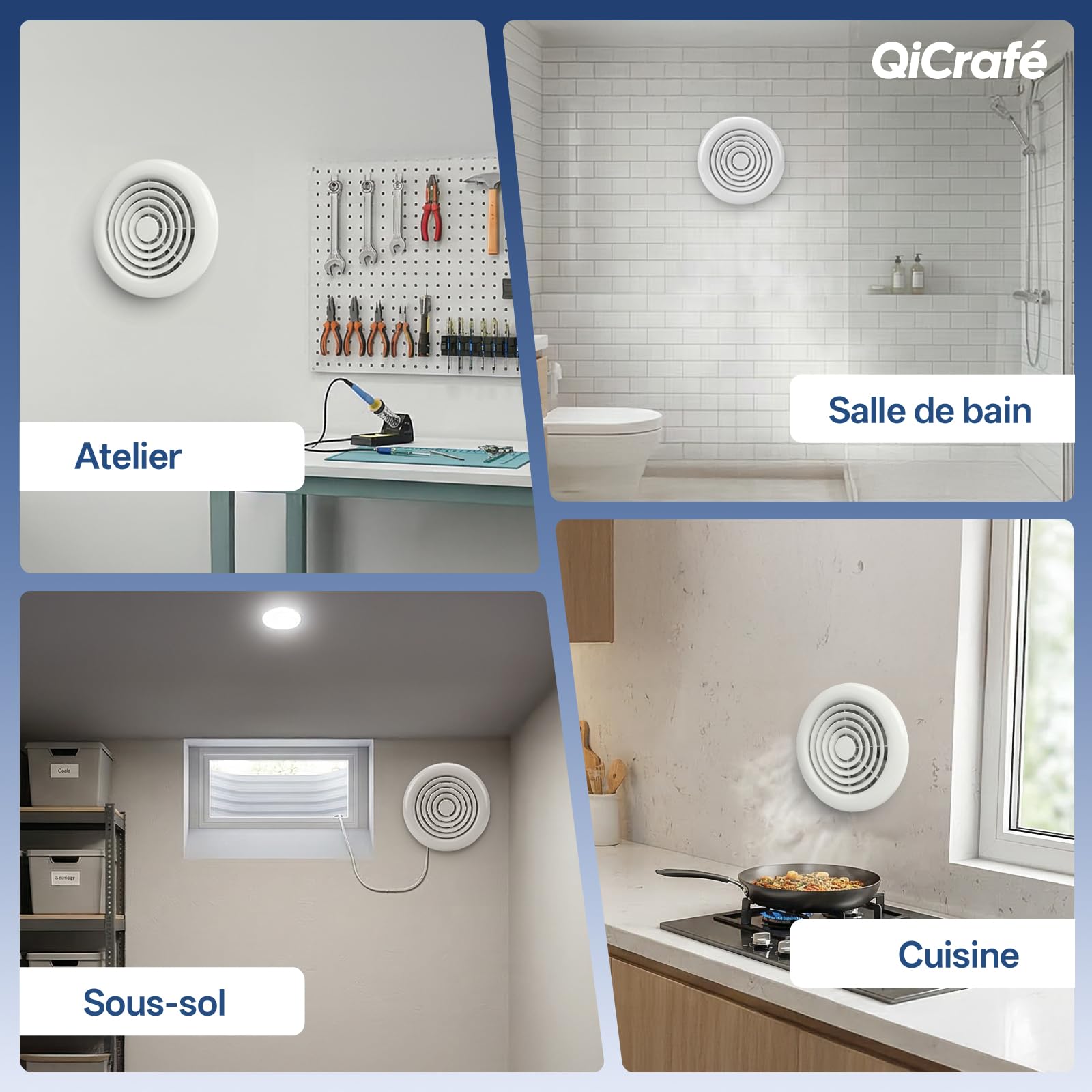 Extracteur d‘Air Silencieux 24dB, Ventilateur Salle de Bain 100mm, Double Roulement à Billes, IPX4 Étanche, Prise EU, Débit 100m³/h, Ventilation Efficace pour Cuisine, WC, Cave et Buanderie
