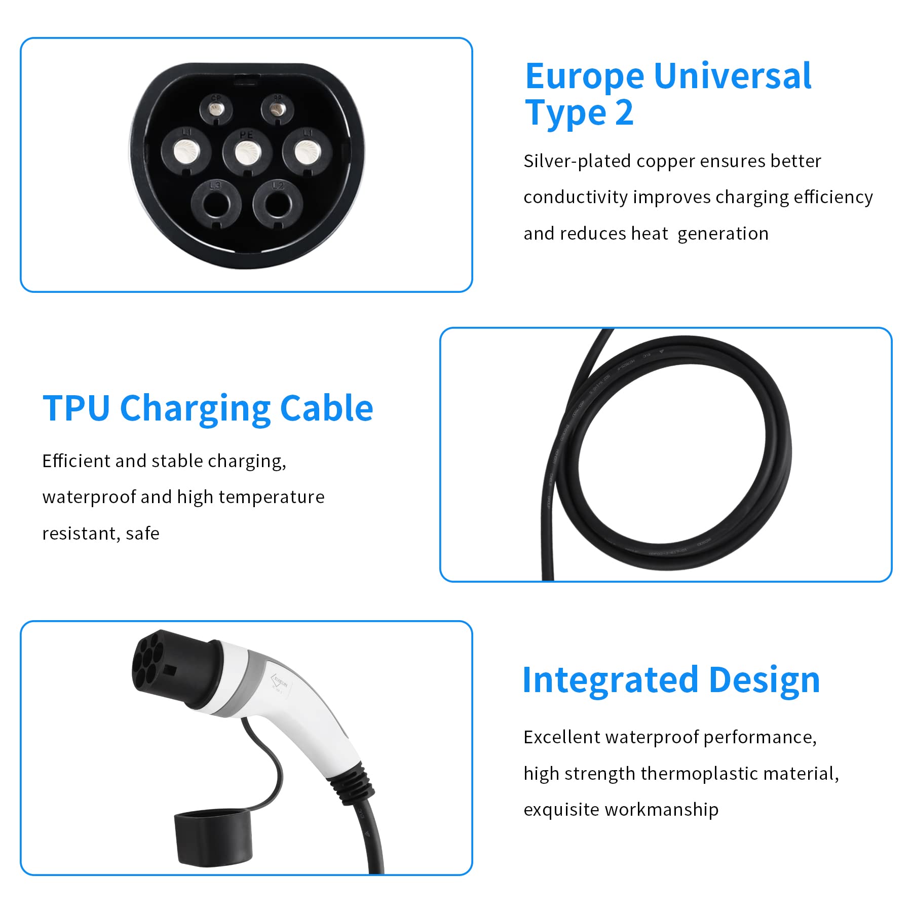 kabel do ładowania typ 2 11 kW 16 A dla hybrydowych i elektrycznych samochodów | 3-fazowy | 3 metry kabel do ładowania typ 2, kabel do ładowania samochodu elektrycznego typ 2 Kompatybilny z
