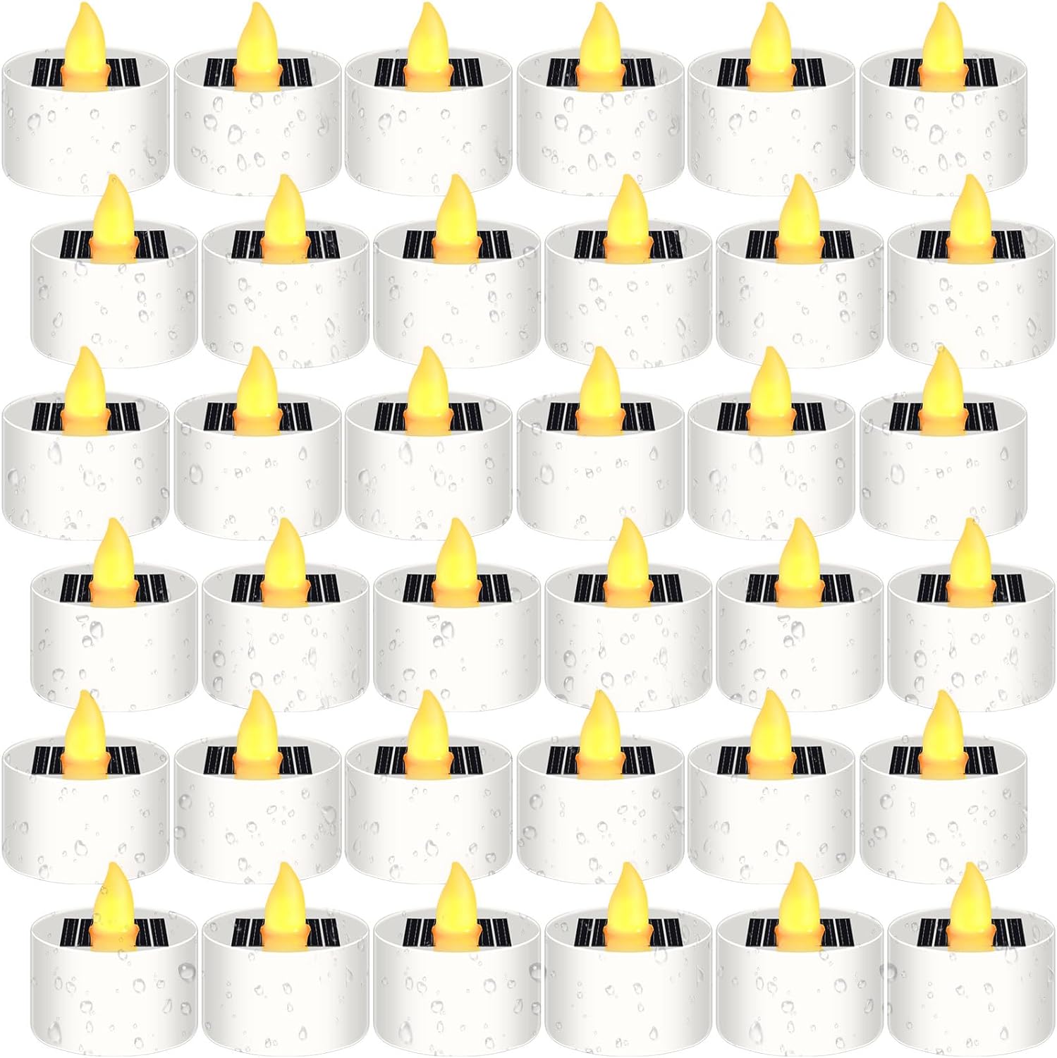 36 pcs solar tea lights outdoor waterproof rechargeable dusk to dawn small solar votive candles flameless reusable led lights candles for lanterns party outdoor and indoor decor (amber) amber 36