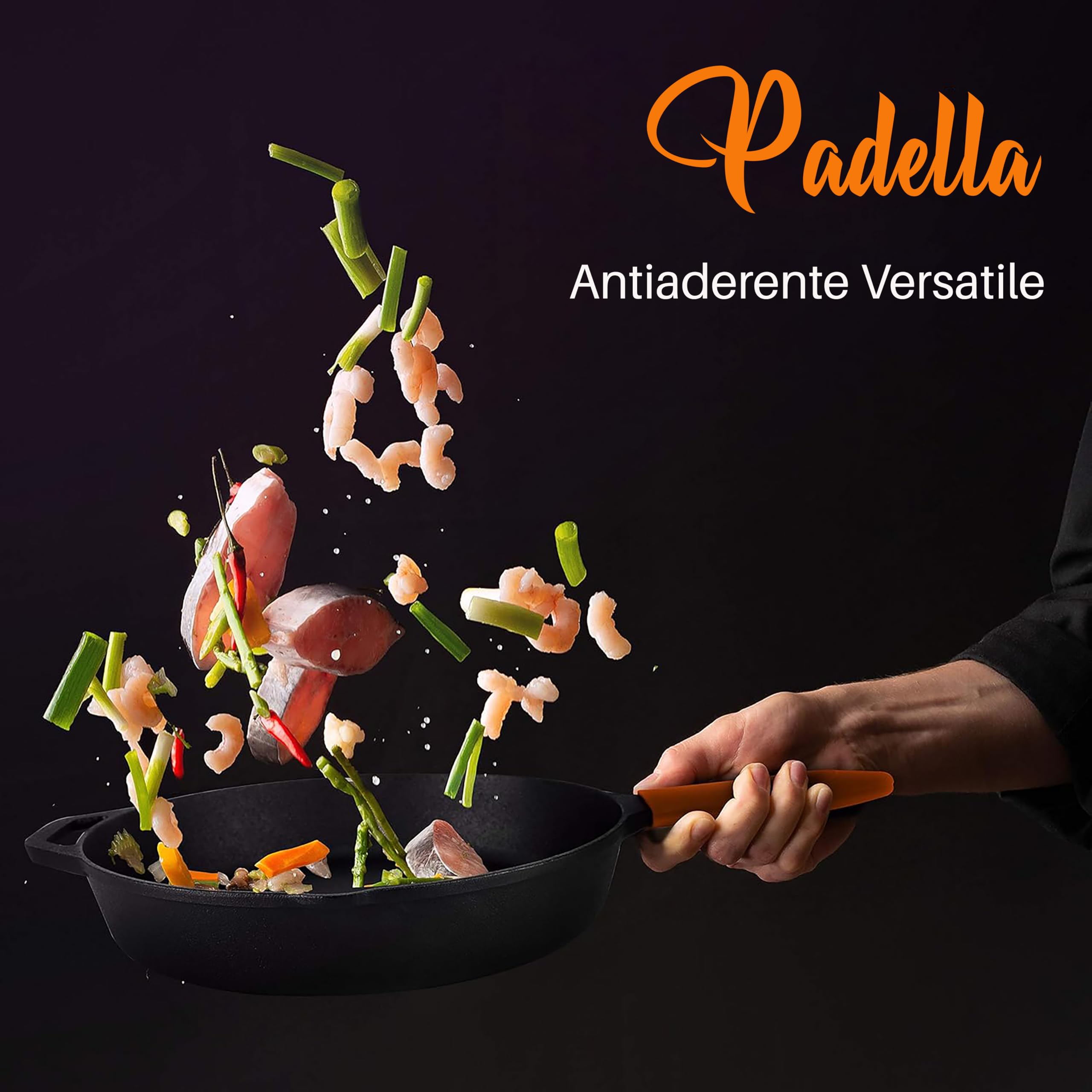 NutriChef Padelle in Ghisa Pre-Condite 25 e 30 Centimetri, Antiaderenti, Manico in Silicone Anti-Scottatura, per Forno, Griglia e Tutti i Piani Cottura