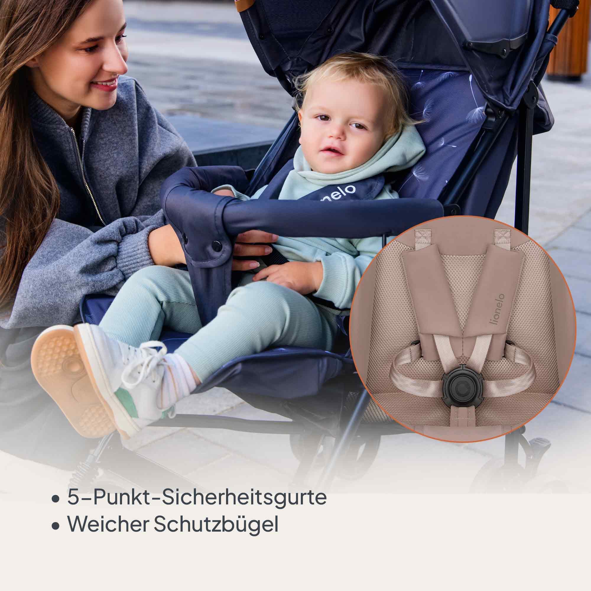 LIONELO Elia Buggy Klein Zusammenklappbar Kinderwagen Bis 15 Kg, Rücken Und Fußstützenverstellung Hinterradbremse, Moskitonetz, Einkaufskorb