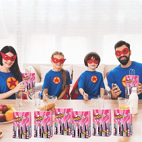Miniatura 4 de gisgfim 12 piezas de bolsas de suministros para fiesta temática de Super Girl, bolsas de papel para golosinas y tratamientos de cumpleaños de
