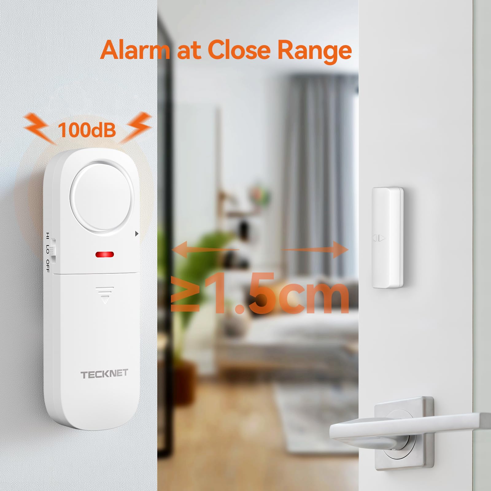 TECKNET Deur-/raamalarm, 3 stuks, deur- en raamsensorsysteem met sirene 3 volumes en led-waarschuwing, eenvoudige installatie, wisselmodus voor garage, kantoor, appartement, hotel