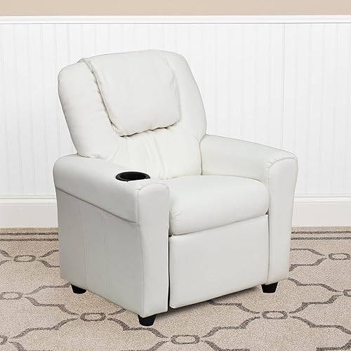 Miniatura 2 de Flash Furniture - Sillón reclinable contemporáneo para niños, color beige vinilo con base para vasos y reposacabezas