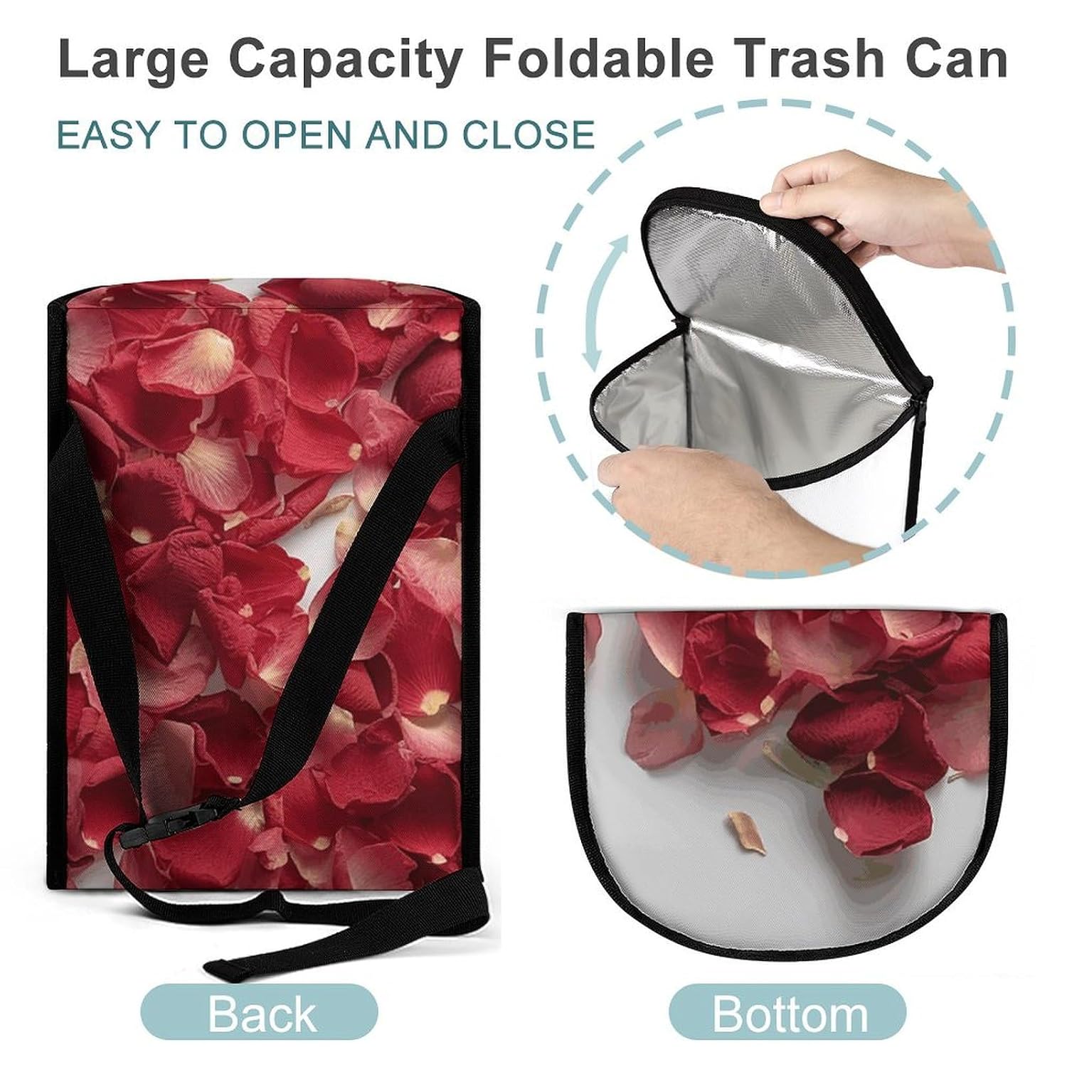 Petals Form Heart Shape Car Trash Can Bin Bag Waterproof Car Garbage Can Bag Trash Can for Car Car Trash Can for Women Men Garbage Can for Car Car Trash Can with Lid Trash for Car Trucks Rvs
