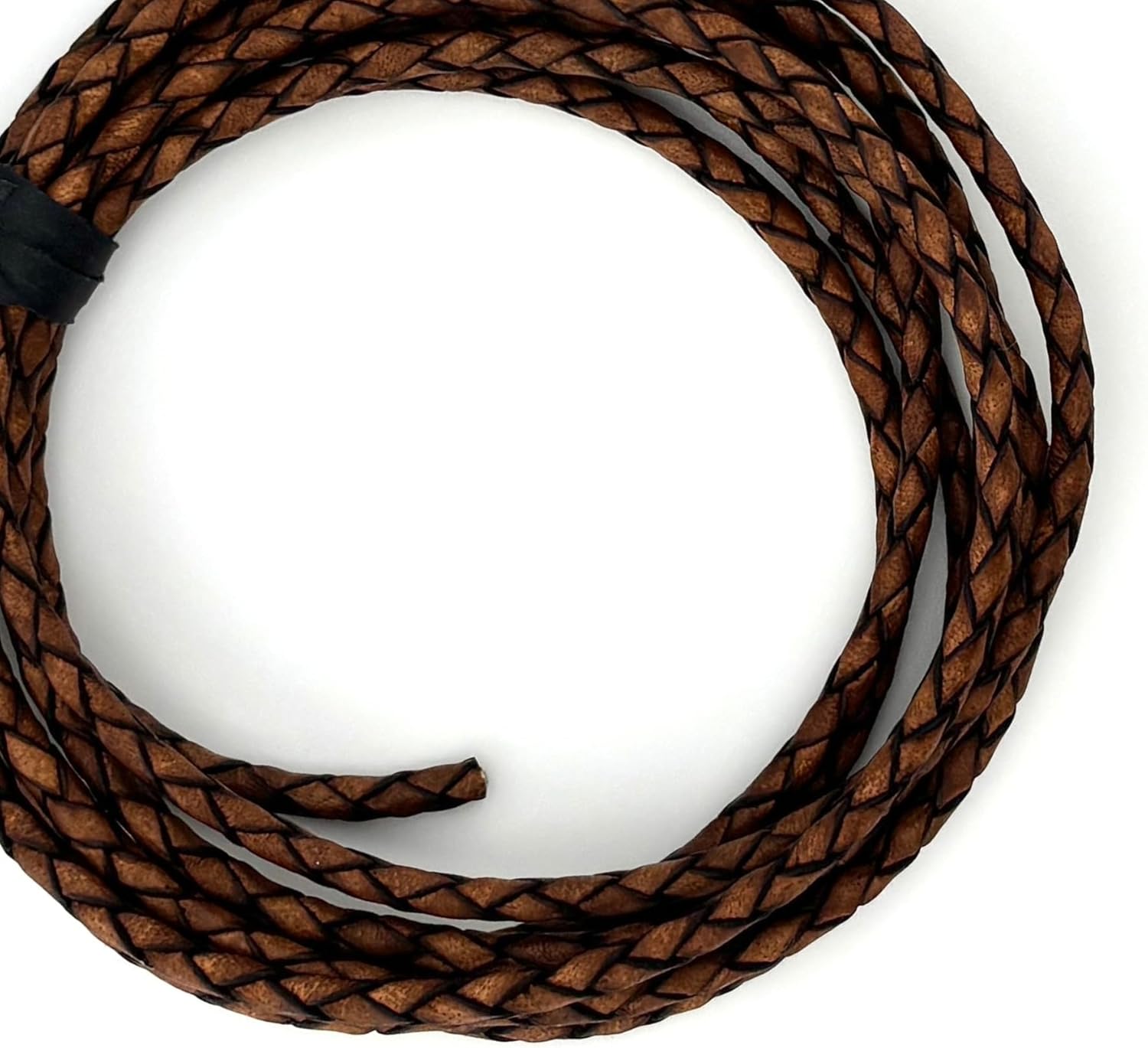 3mm Braided Leather Cord for Jewelry Making, Bracelets, Necklaces & Bolo Ties – Top Grain Leather, Flexible, Durable & Soft (Antique Brown, (65 ft)