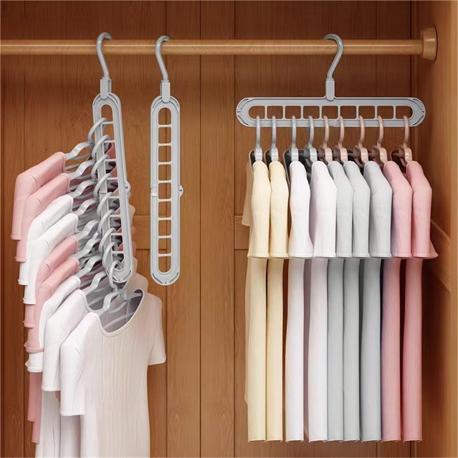 9-in-1 Smart Hanger Pro, platzsparender Kleiderbügel mit 9 drehbaren Anti-Rutsch-Löchern, faltbares Multifunktionsdesign for Kleiderschränke, Schlafsäle und Wohnungen(Gray)