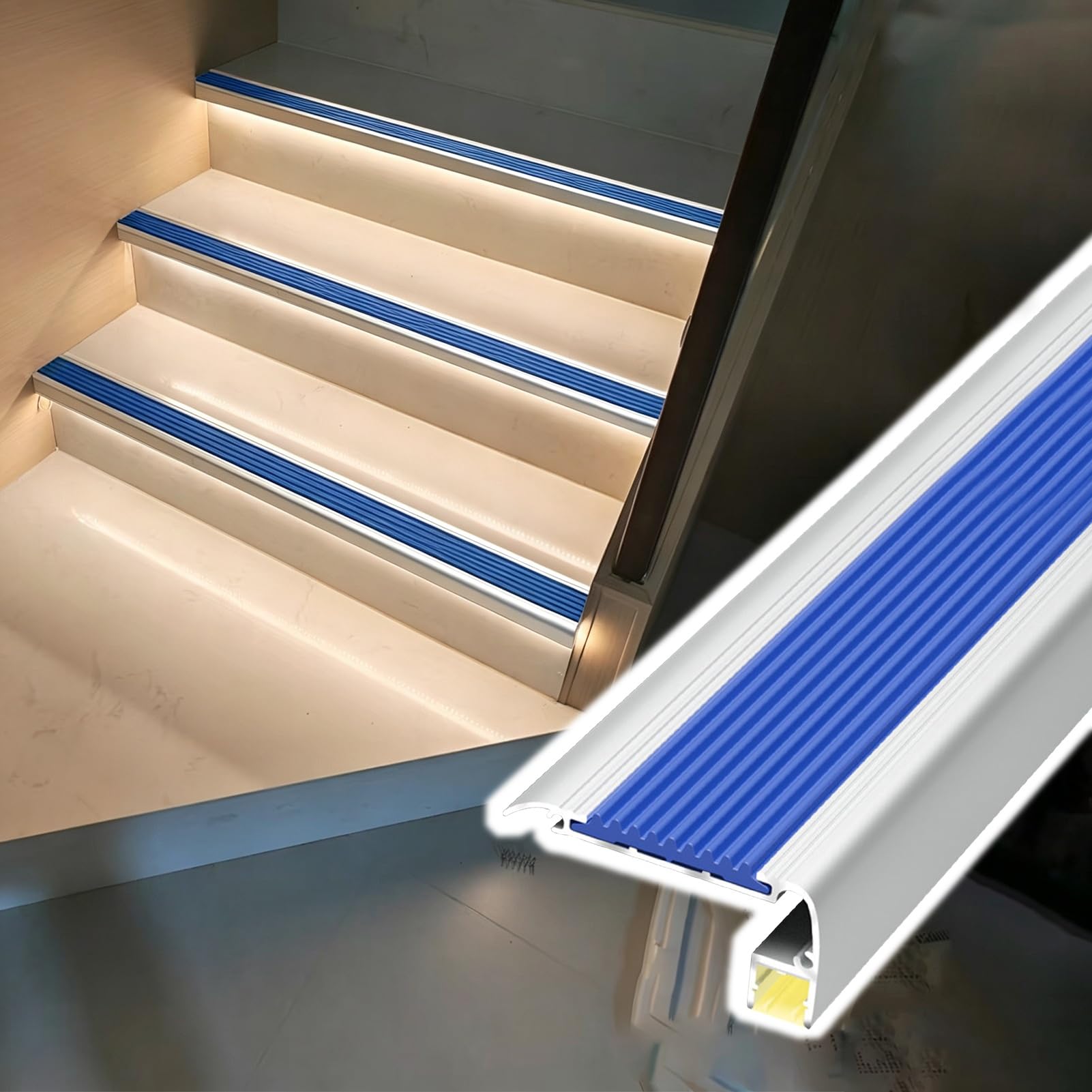 Perfil de Borde de Escalera Protector de Borde de Escalera con Canal LED, Tira
