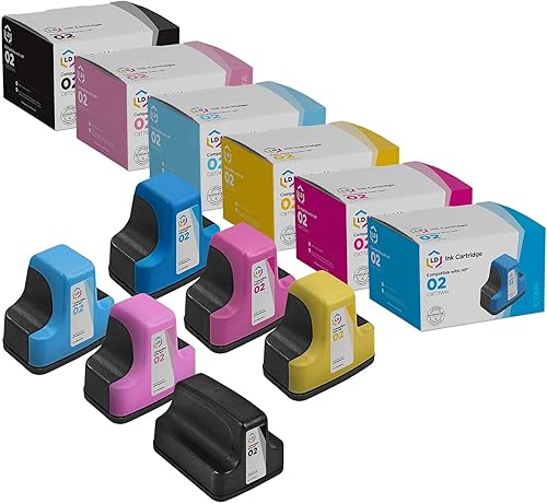 LD Cartuchos re fabricados para HP 02: BLK C8721WN, C C8771WN, M C8772WN, Y C8773WN, LT C C8774WN, LT M C8775WN