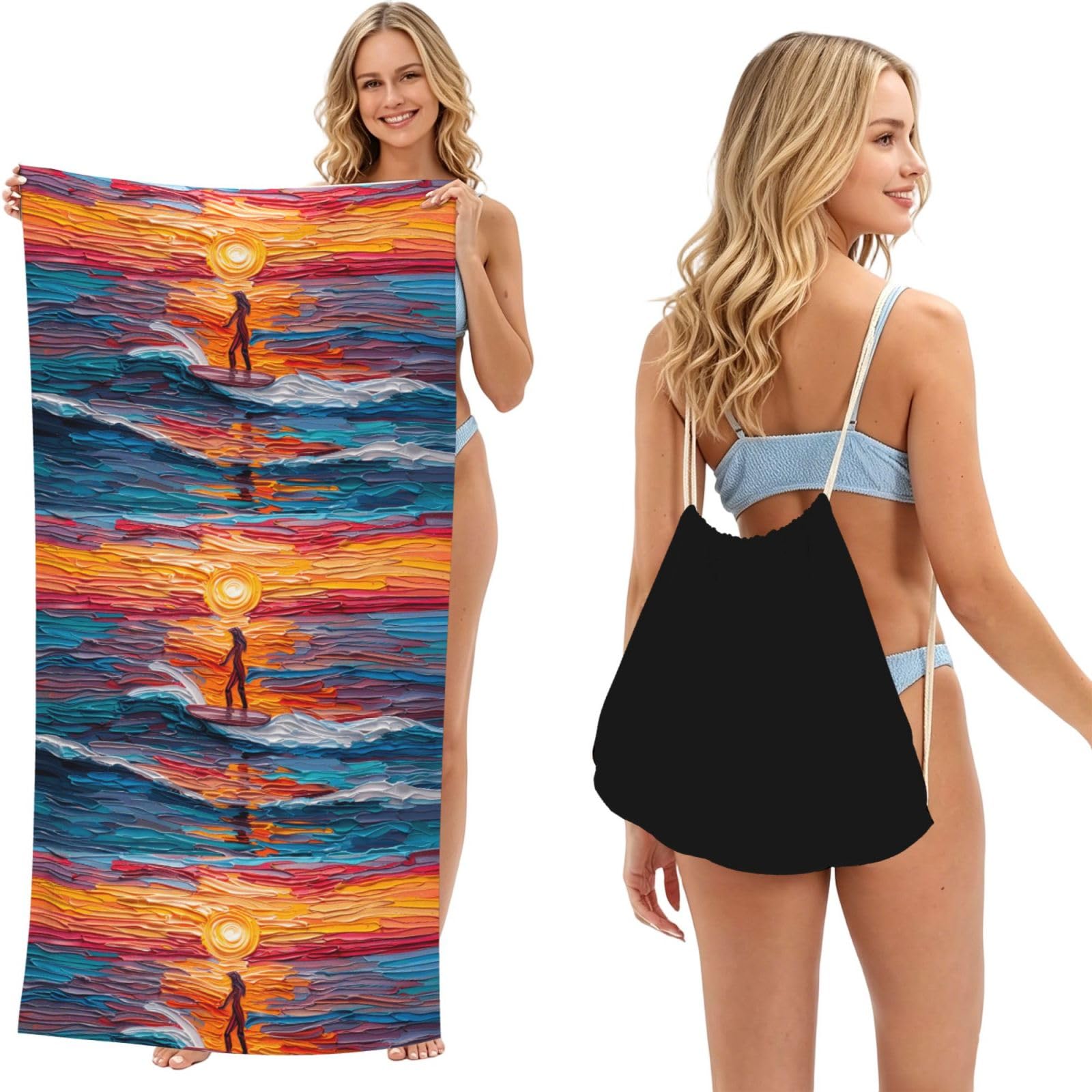 SKGOHLH Unique surfing 2in1 Packable Beach Towel Bag Women