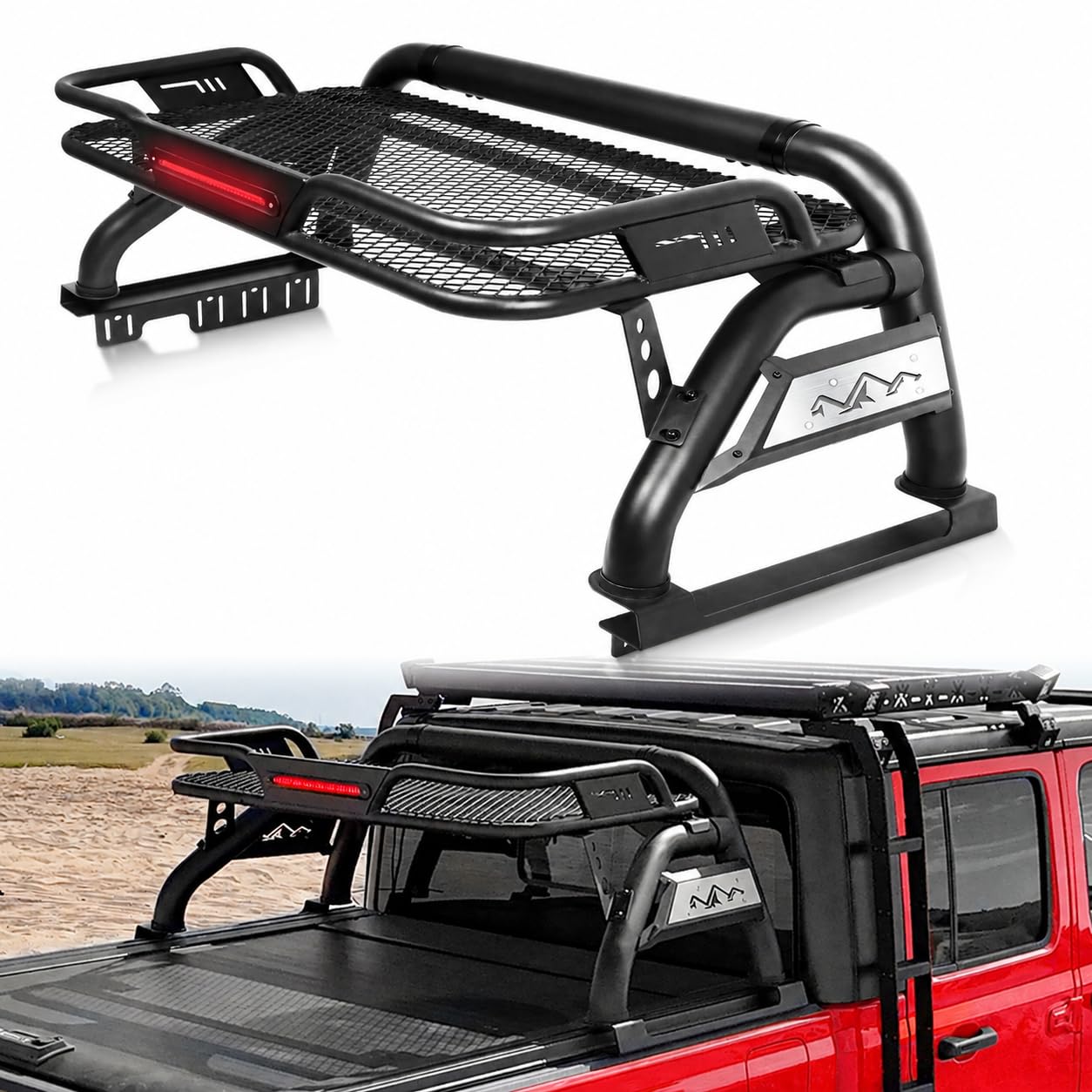MONOKING Roll Bar for Mid Size Truck with Cargo Basket 3rd Brake Light