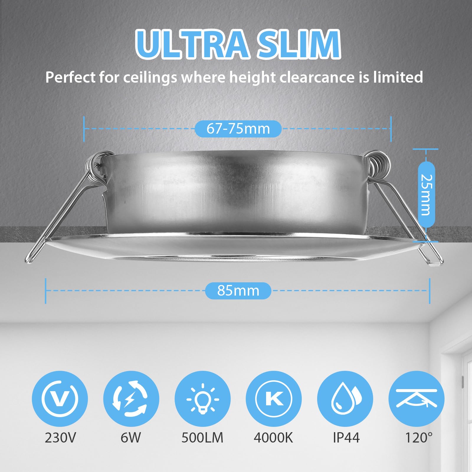 LED Einbaustrahler 230V 6W IP44 Dimmbar Warmweiß 3000K Schwenkbar 12er Set