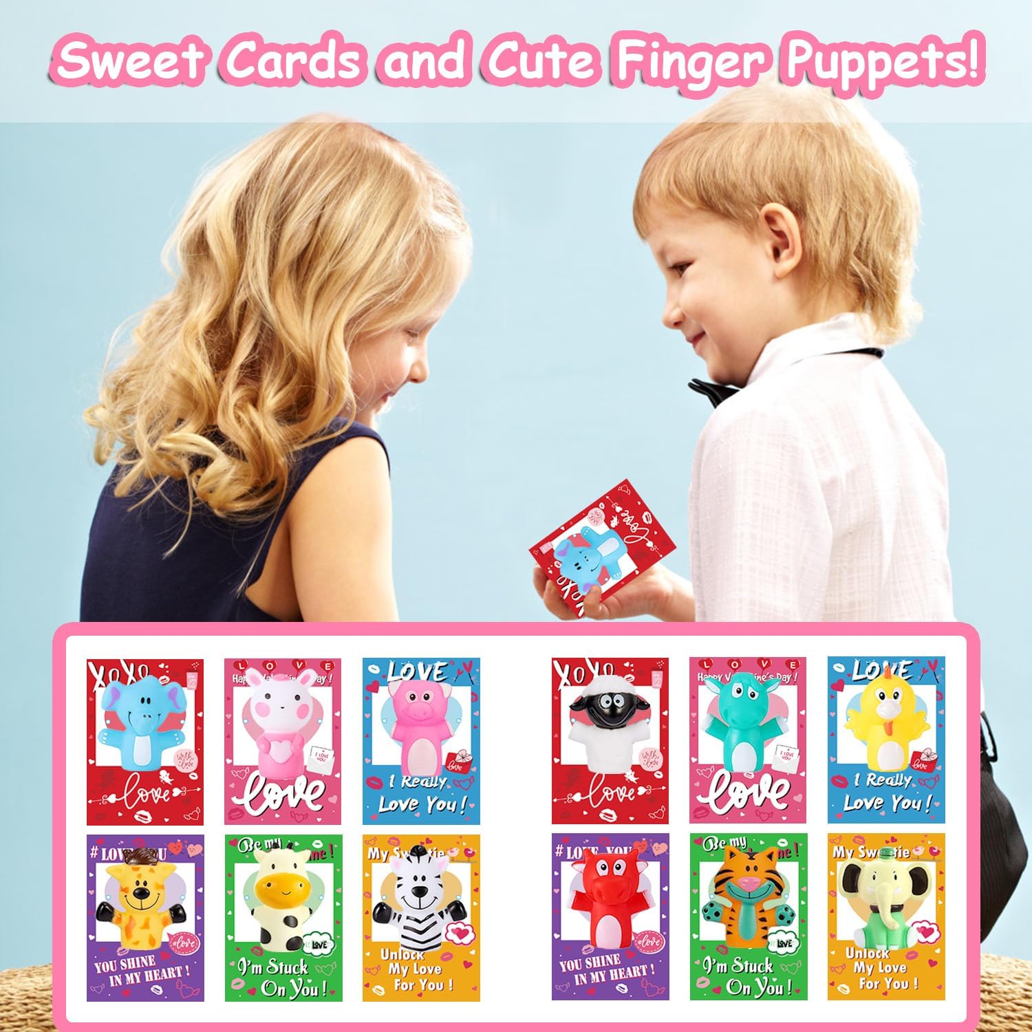 JIALWEN 12 Pack Animal Finger Puppets Kids Gifts Exchange Greeting Cards School Classroom Game Prizes Party Favors