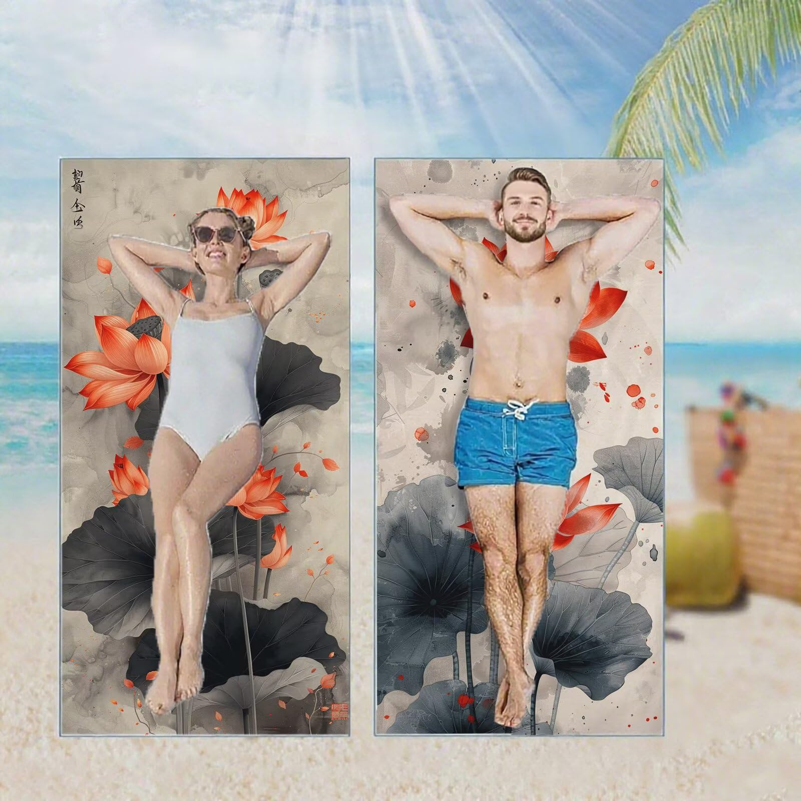 Ręcznik plażowy, ręczniki plażowe z mikrofibry, szybkoschnące lekkie ręczniki podróżne bez piasku, duży ręcznik kąpielowy dla dorosłych 100 x 220 cm, do pływania na basen, jogę, siłownię, kemping