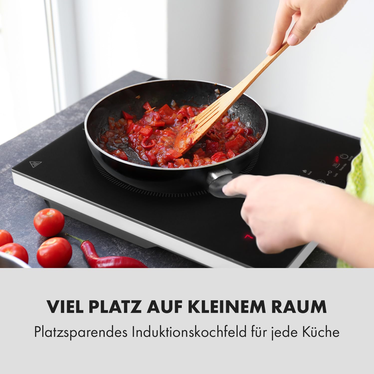 Klarstein Cook n Roll - Kochplatte Induktionskochfeld Einzelkochfeld, 2000W, Kochfeld: 26 cm Ø, 10 Temperaturstufen, 6 Garprogramme, SousVide-Funktion, HeatControl: inklusive Thermometer, schwarz