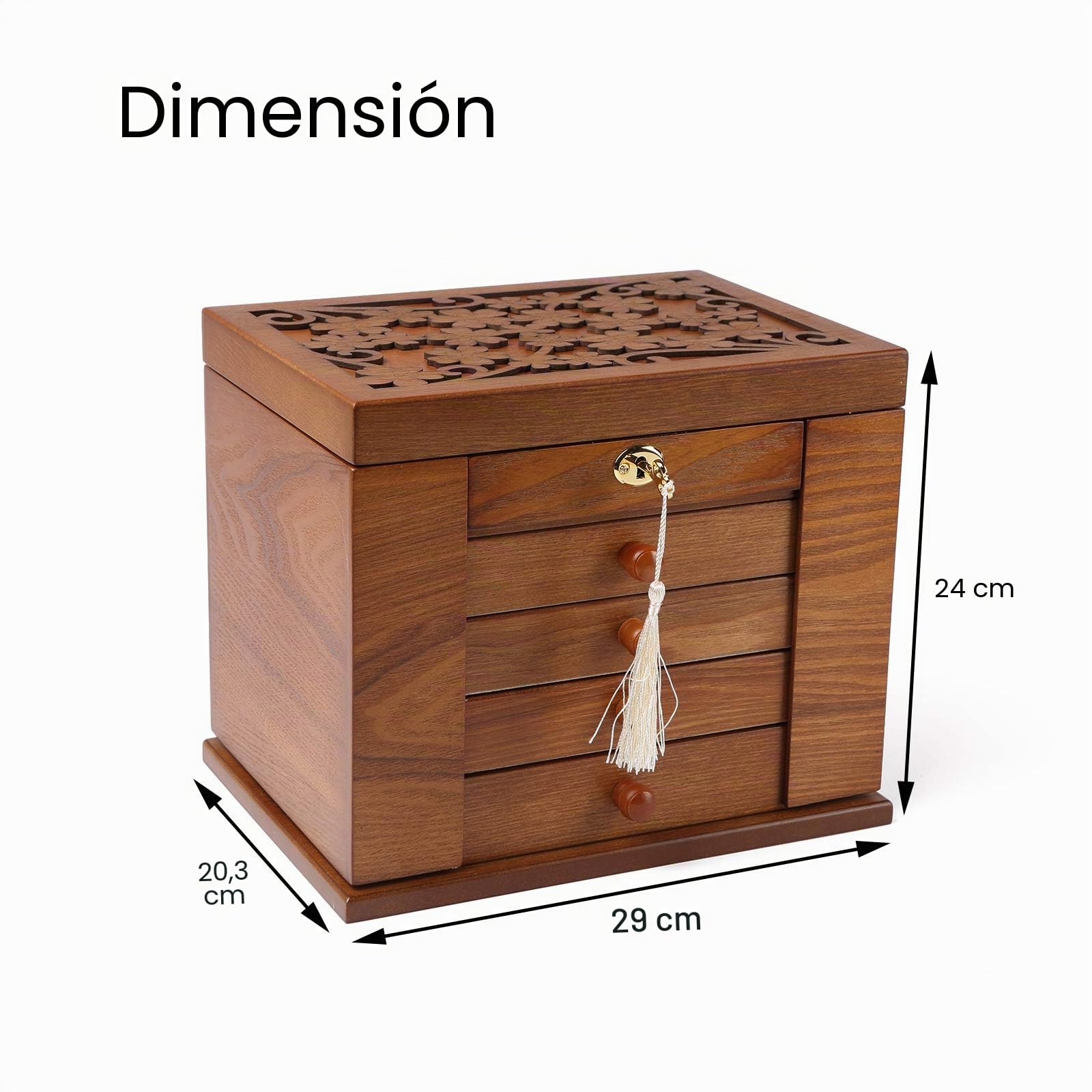 Changsuo Joyero de madera para mujer, organizador de madera maciza con cerradura combinada para joyas, collares, anillos, alhajero de estilo vintage con espejo (cereza)