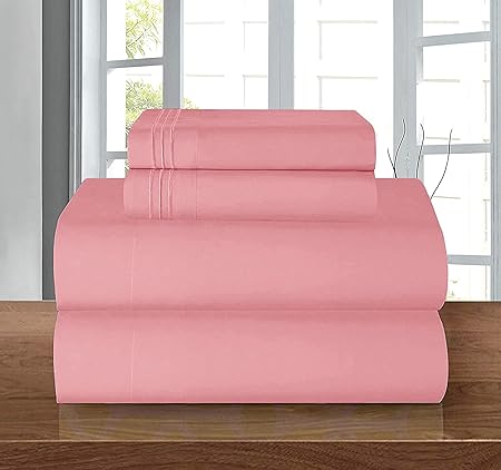 Elegant Comfort Luxury 1500 Premium Hotel Quality Microfiber 4-Piece Sheet Set - Wrinkle Resistant, All Around Elastic Fitted Sheet, Deep Pocket up to 16", King, Dusty Rose