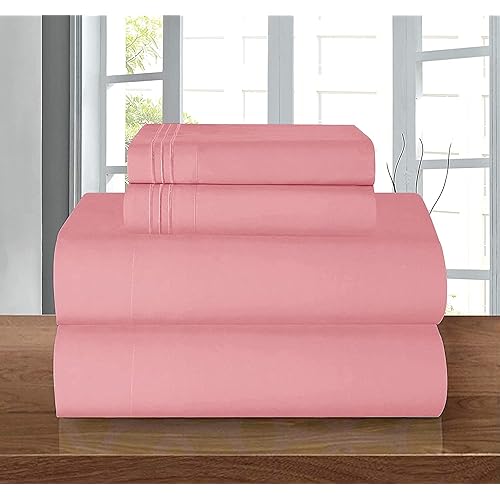 Elegant Comfort Luxury 1500 Premium Hotel Quality Microfiber 4-Piece Sheet Set - Wrinkle Resistant, All Around Elastic Fitted Sheet, Deep Pocket up to 16", Twin/Twin XL, Dusty Rose