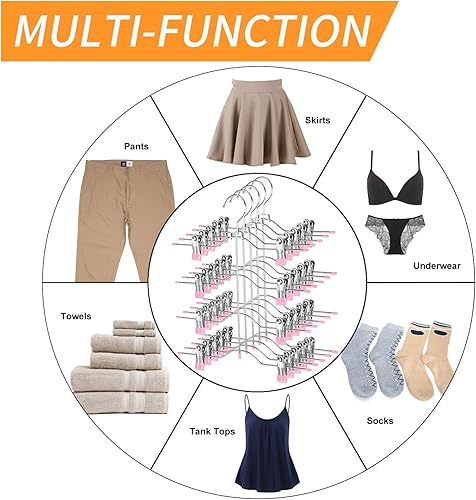 Miniatura 7 de Frezon Perchas para pantalones de varias capas, perchas de falda de 4 niveles con clips ajustables, organizador de armario antideslizante que ahorra