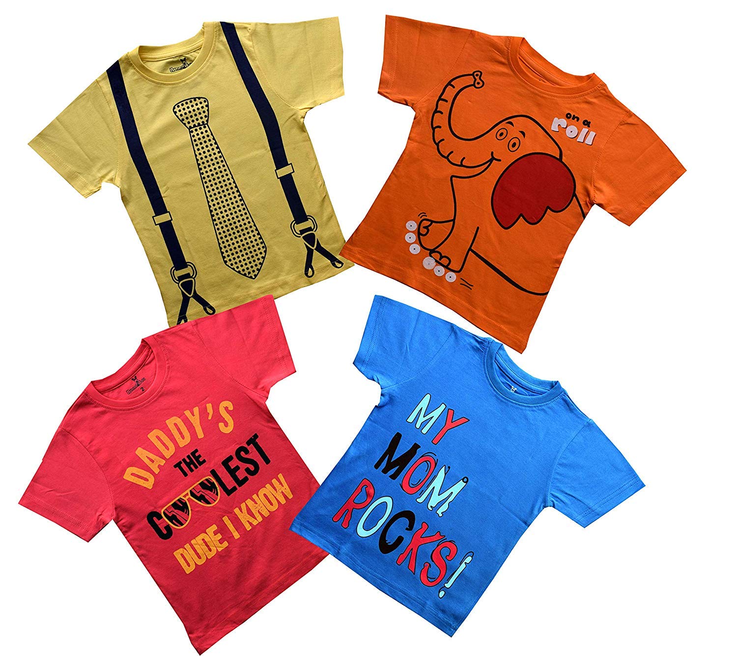 NammaBaby Solid Color Printed T-Shirts Summer Wear for Kids Pack of 4