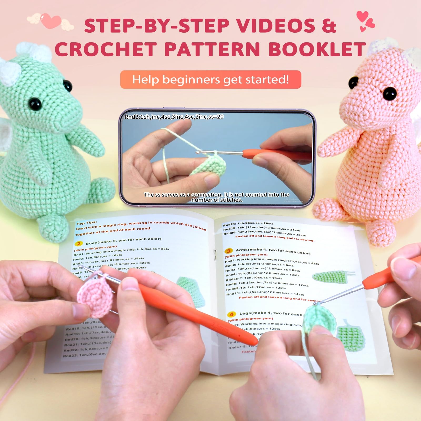 Crochetta Kit de ganchillo para principiantes, kit de inicio de ganchillo con tutoriales de video paso a paso, kit de ganchillo para principiantes, kit de ganchillo para principiantes, kit de