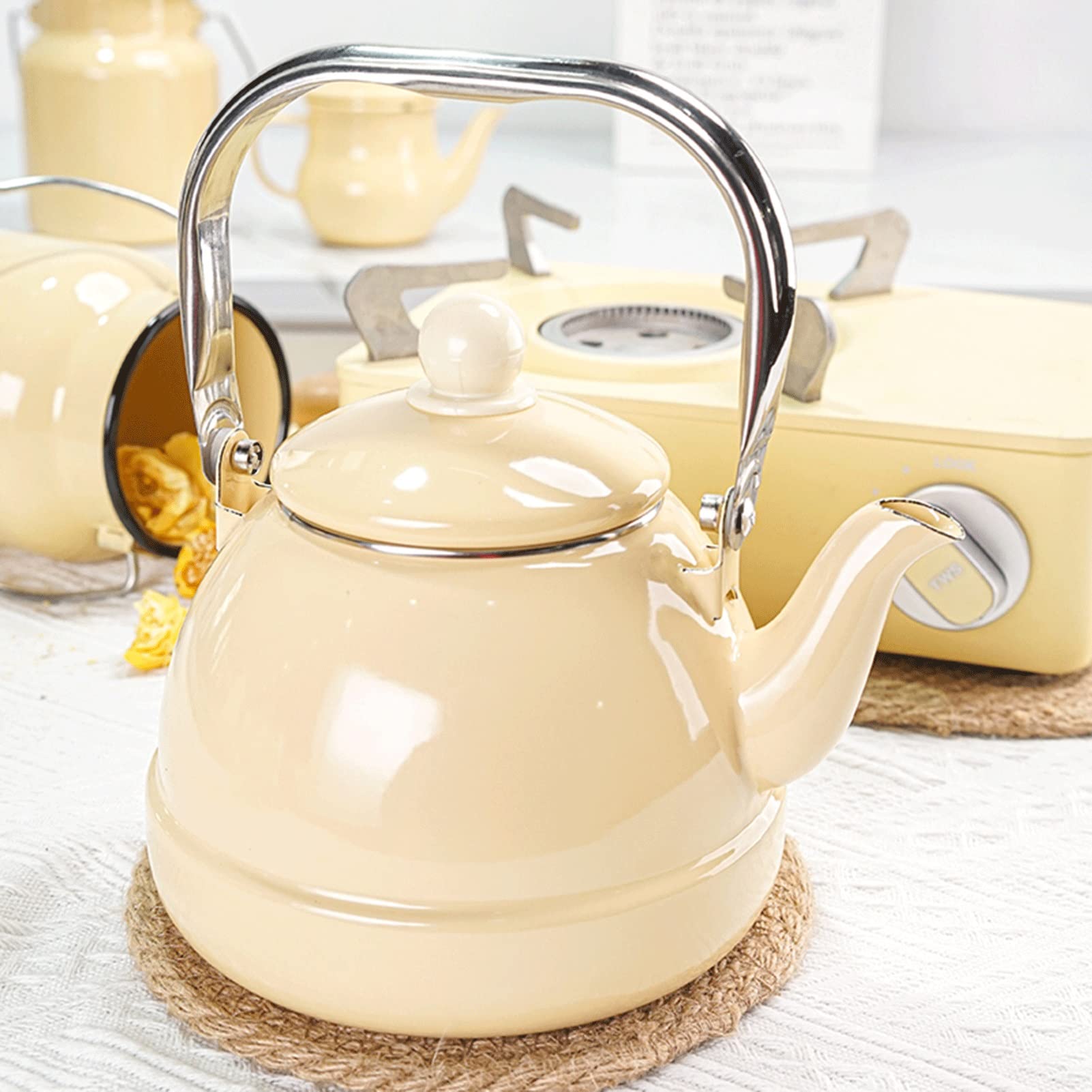 Hervidor de té, esmalte hervidor amarillo