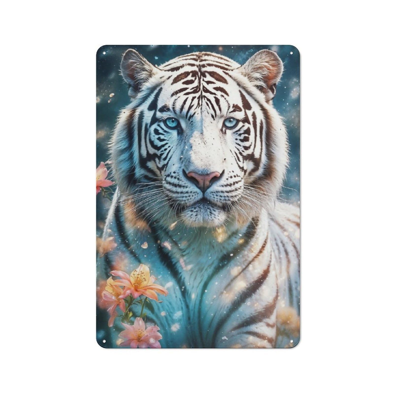 Junmoney White Tiger Painting Printed Metal Sign 30X20cm For Studio Or Craft Room, For Creative-Space Collectors