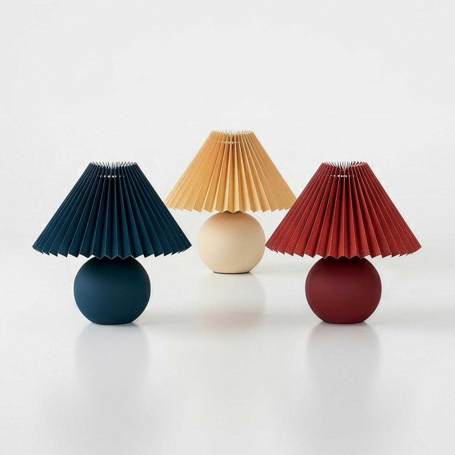 Brightech Serena LED Table Lamp - Small 10" Modern Ceramic Lamp with Pleated Shade for Bedside, Nightstand, Desk - Mini Night Light with Cozy Soft White Light for Living Room, Bedroom - Peach