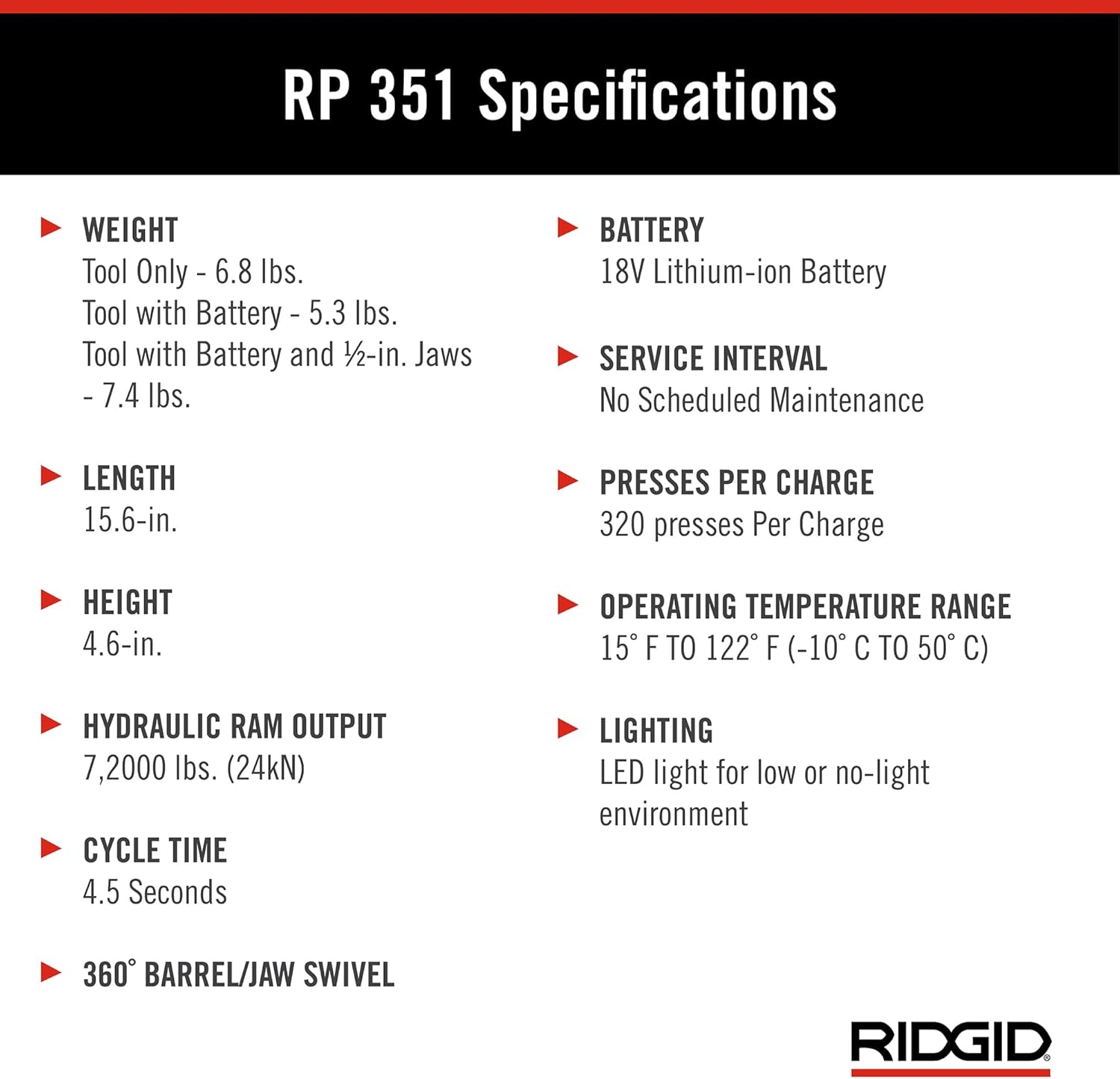 RIDGID 67223 Model RP 351 ProPress Standard Press Tool, Pressing Tool with Bluetooth Connectivity and LED Interface
