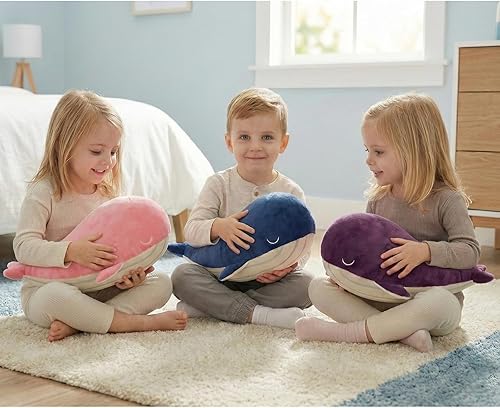 Miniatura 6 de MUPI Almohada de felpa de animales de peluche de ballena, 4 tamaños, lindas almohadas de peluche de algodón suave, estilo kawaii de ballena azul