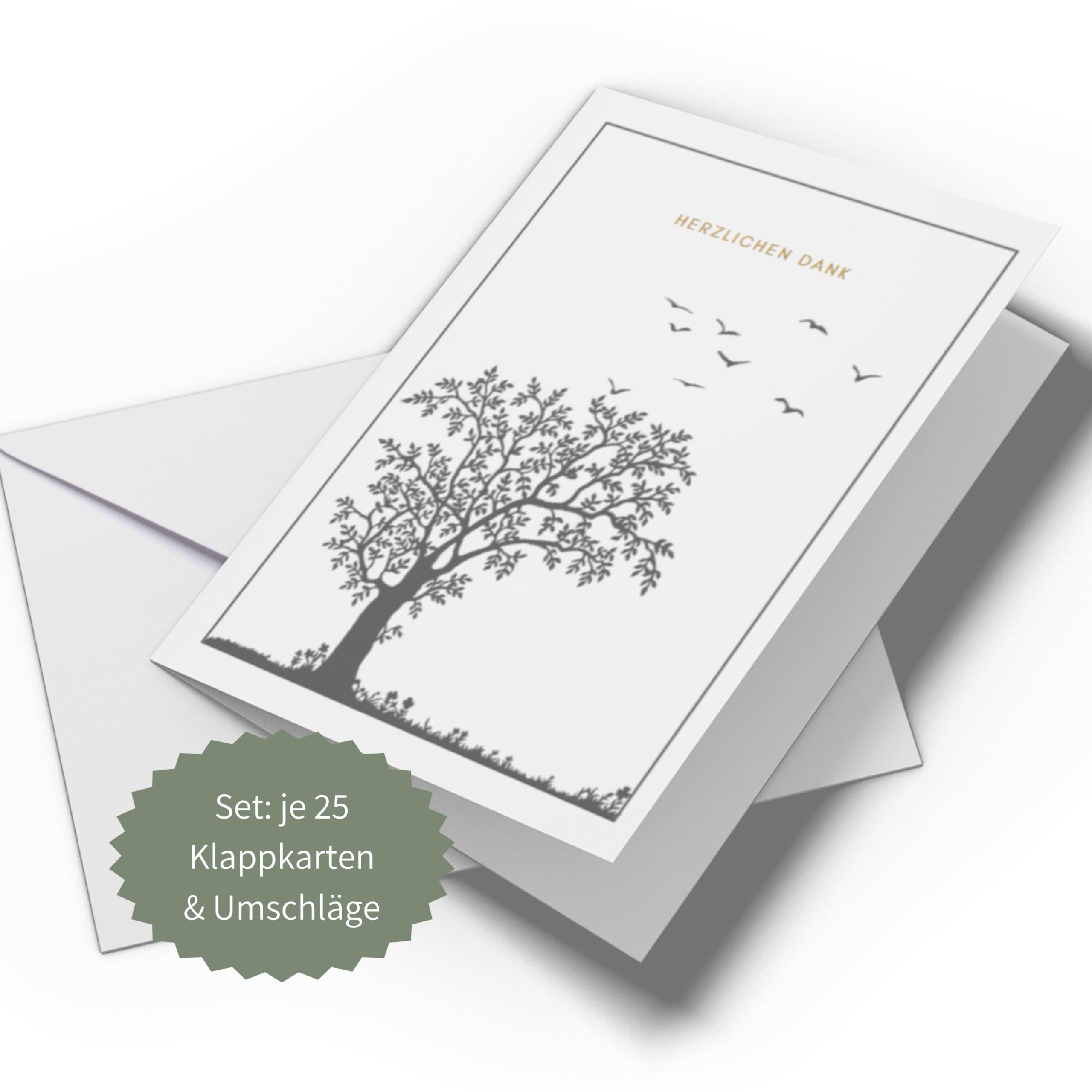 Set 25x Trauer Danksagung | Klappkarten & Umschläge | Moderne Trauerkarten Danksagung, Trauerkarten Danksagung mit Innentext (Baum - 25 Stück)