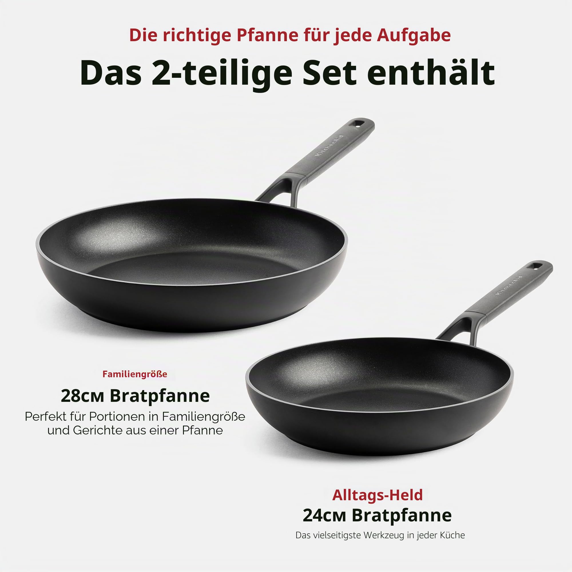 Kitchenaid Bratpfannen Set 24 und 28 cm - Classic - Hochwertige Antihaftbeschichtung und Aluminium Pfannen set - Induktionsgeeignet mit ergonomischer griff - Backofenfest, spülmaschinengeeignet