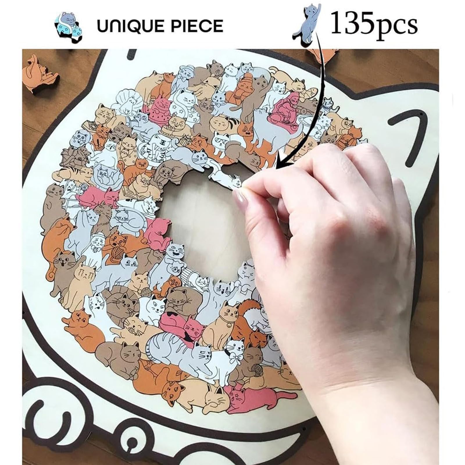 Rompecabezas de Madera con Forma de Gato de Color Morandi de 135 Piezas, Rompecabezas de Madera con Forma de Gato con Marco de Silueta de Gato, para Amantes de los Rompecabezas y los Gatos (05#)